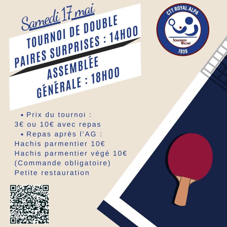 17 mai : Tournoi de doubles surprises, Assemblée générale et repas